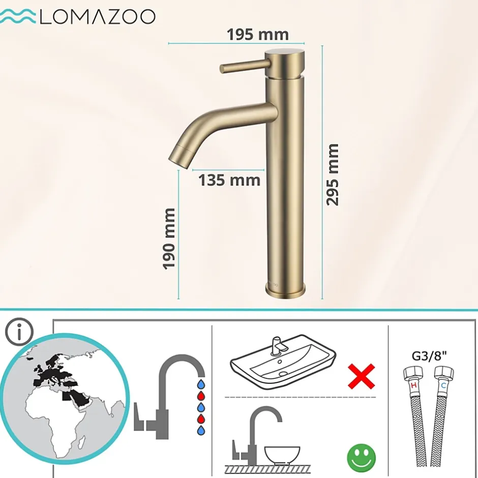 Lomazoo Mitigeur de lavabo doré Midas* Robinet Lavabo Et Vasque