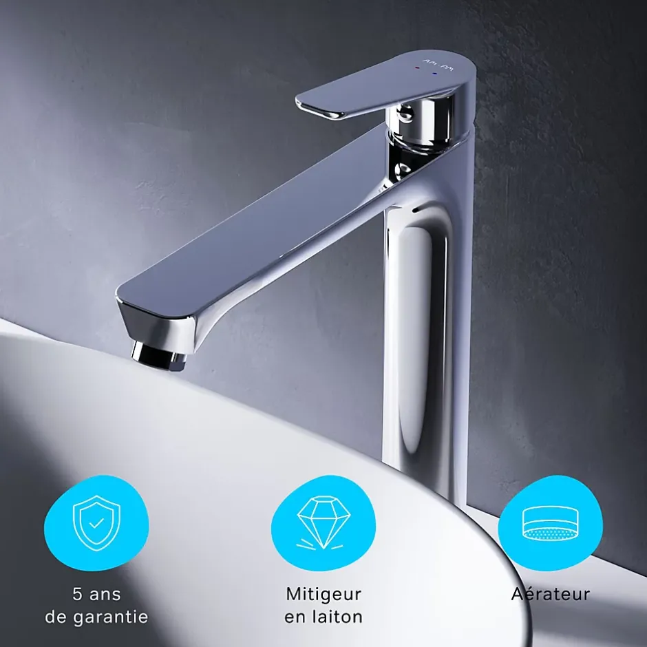Am.Pm Europe Mitigeur de lavabo Mitigeur Salle de Bain Robinet de lavabo, Chromé, taille L, FTA92000 AM.PM* Robinet Lavabo Et Vasque