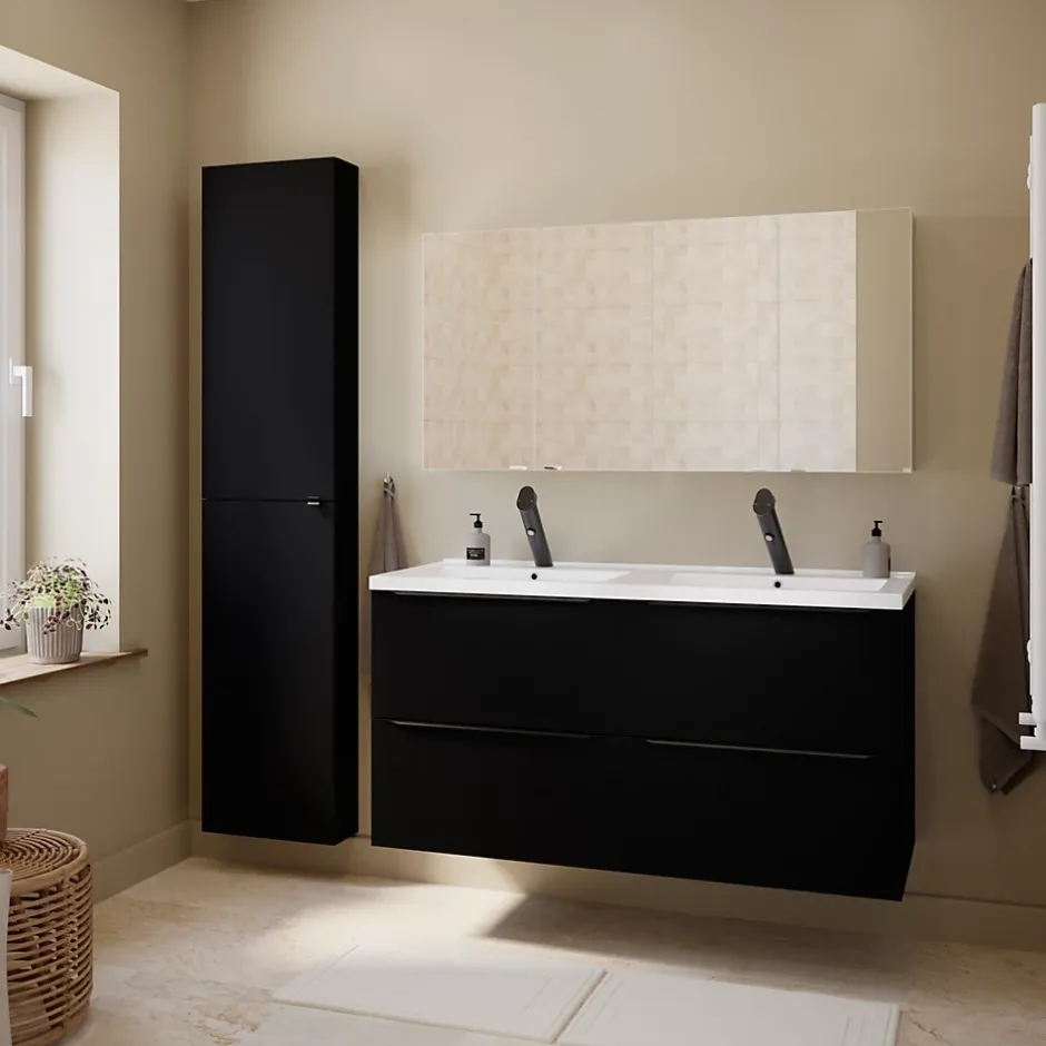 GoodHome Mitigeur de lavabo noir mat Nyasa* Robinet Lavabo Et Vasque