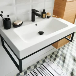 GoodHome Mitigeur de lavabo noir taille M avec bonde clic-clac, Cavally