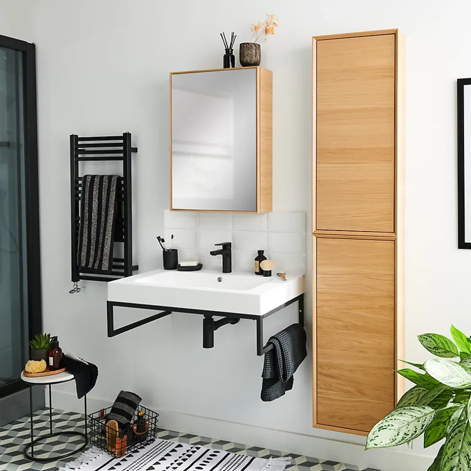 GoodHome Mitigeur de lavabo noir taille M avec bonde clic-clac, Cavally