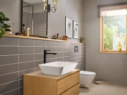 Hansgrohe Mitigeur de lavabo pour vasque à poser avec tirette et vidage noir mat, Rebris E 240 CoolStart* Robinet Lavabo Et Vasque
