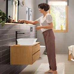 Hansgrohe Mitigeur de lavabo pour vasque à poser avec tirette et vidage noir mat, Rebris E 240 CoolStart* Robinet Lavabo Et Vasque
