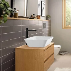Hansgrohe Mitigeur de lavabo pour vasque à poser avec tirette et vidage noir mat, Rebris E 240 CoolStart* Robinet Lavabo Et Vasque