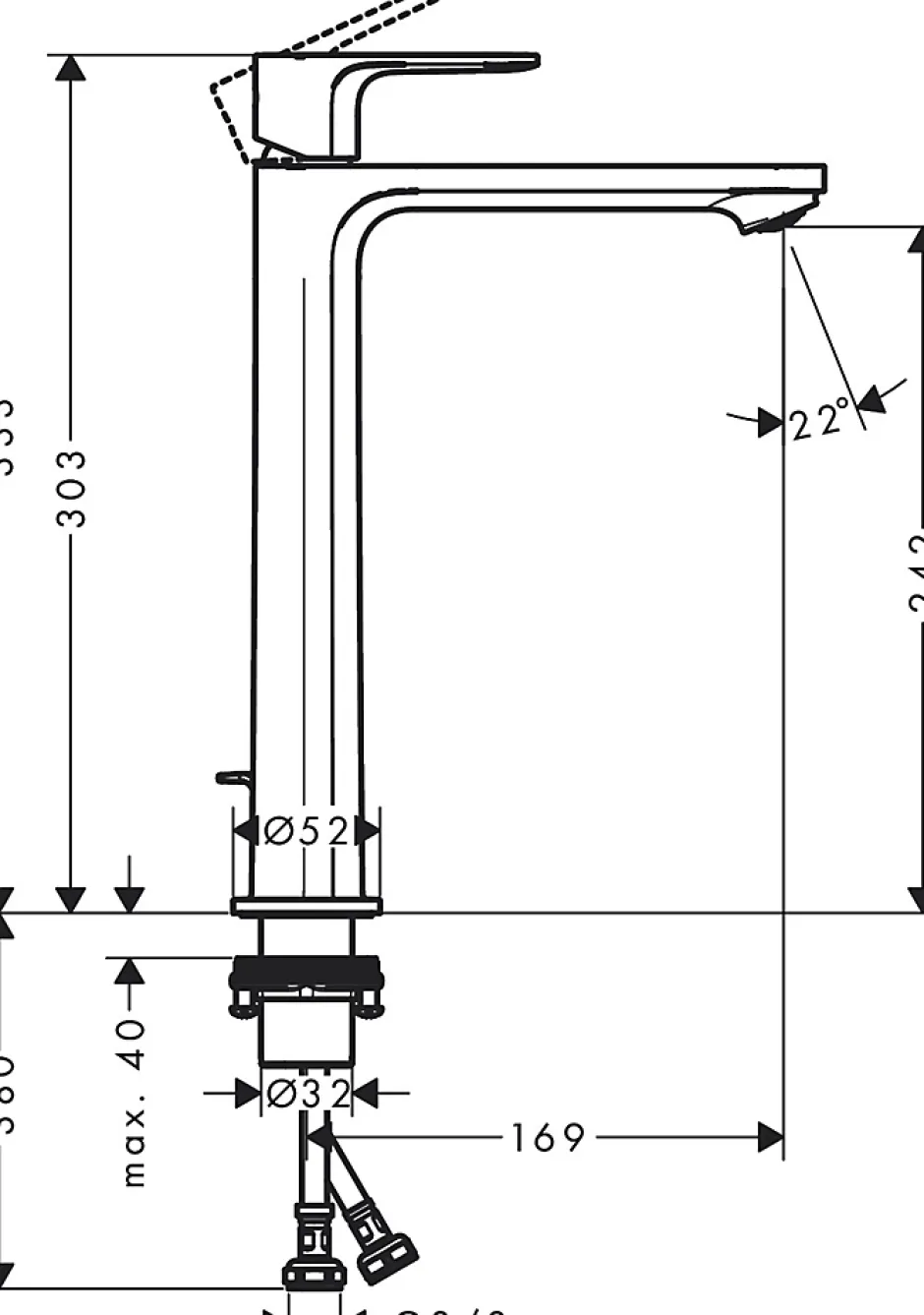 Hansgrohe Mitigeur de lavabo pour vasque à poser avec tirette et vidage chromé, Rebris E 240 CoolStart* Robinet Lavabo Et Vasque