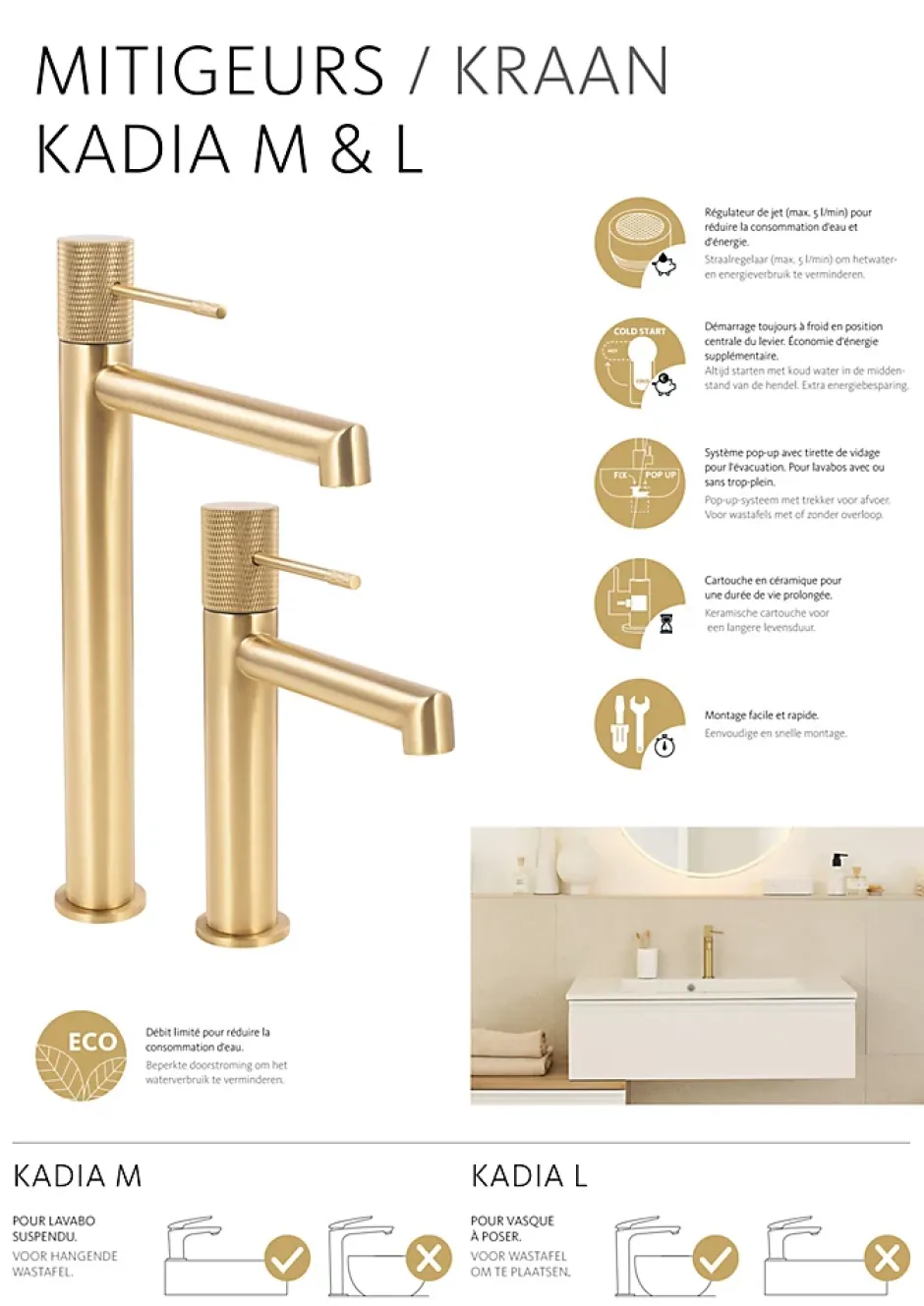 Schulte Mitigeur De Lavabo Kadia L - Or Mat
