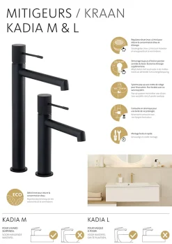 Schulte Mitigeur De Lavabo Kadia M - Noir Mat* Robinet Lavabo Et Vasque