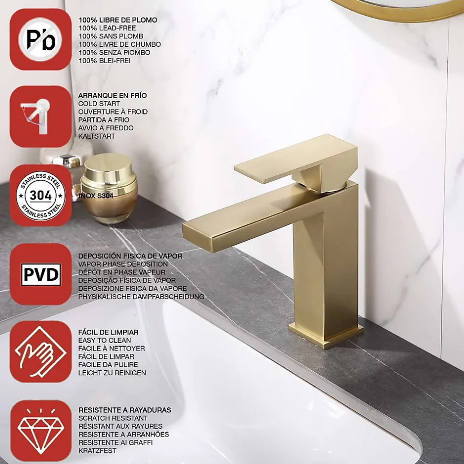 Poalgi Mitigeur de lavabo SKY BATH or brossé PVD Inox S304 série Army