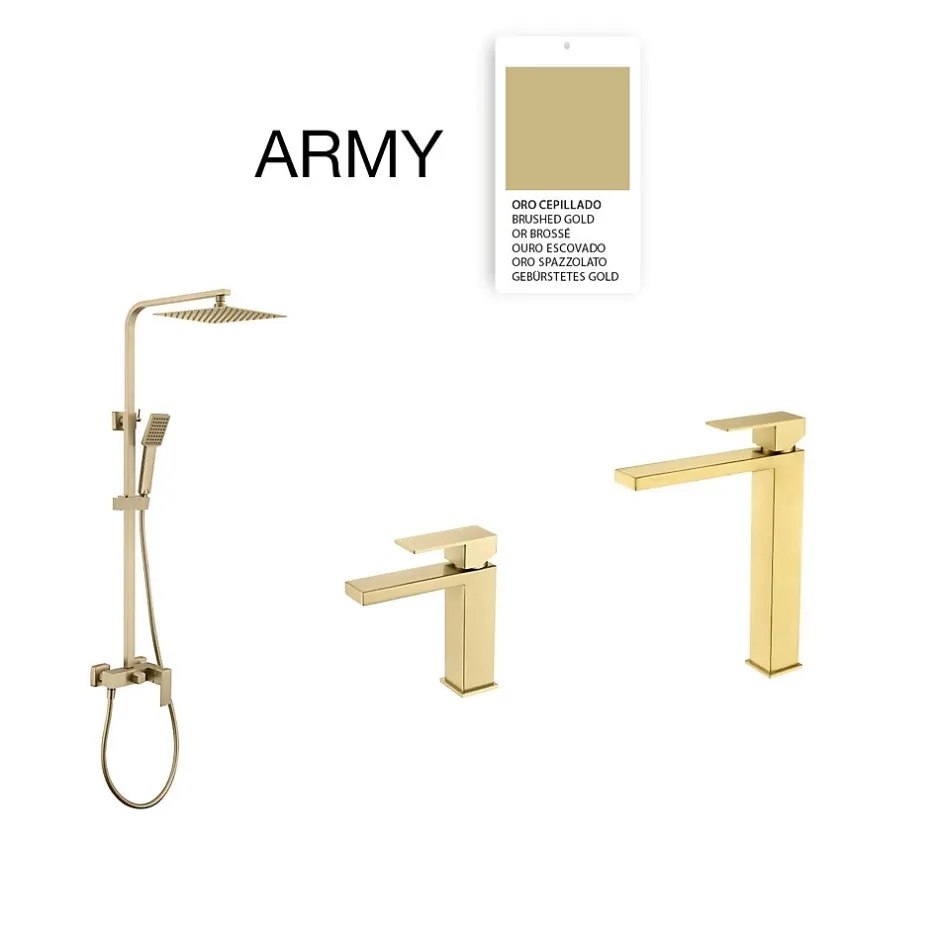 Poalgi Mitigeur de lavabo SKY BATH or brossé PVD Inox S304 série Army