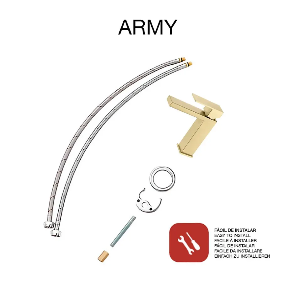 Poalgi Mitigeur de lavabo SKY BATH or brossé PVD Inox S304 série Army