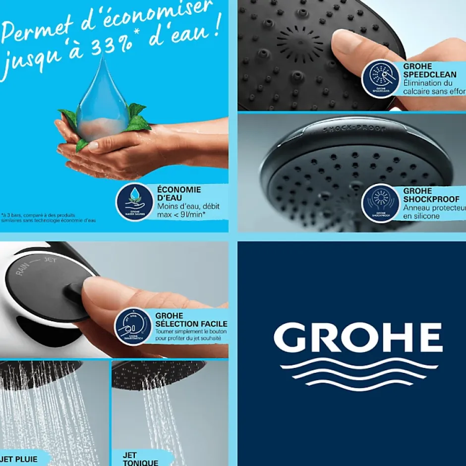 Grohe Mitigeur douche Bauloop monocommande et douchette Vitalio Start