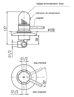 Rav Mitigeur douche encastrable thermostatique en laiton chromé* Robinet De Douche