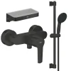Grohe Mitigeur douche mécanique start Black + Ensemble de douche 2 jets avec barre Noir + Panier douche
