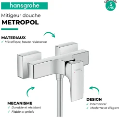 Hansgrohe Mitigeur douche mécanique Metropol noir chromé brossé* Robinet De Douche