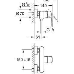 Grohe Mitigeur douche mural - Entraxe 150 mm - Eurostyle Cosmopolitan -