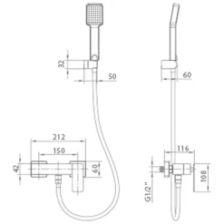 Imex Products Mitigeur douche or brosse en laiton douchette carree flexible metal 180 cm* Colonne De Douche Encastrable