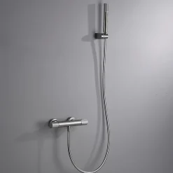 Imex Products Mitigeur douche thermostatique nickel brosse en laiton et zamac avec support et flexible