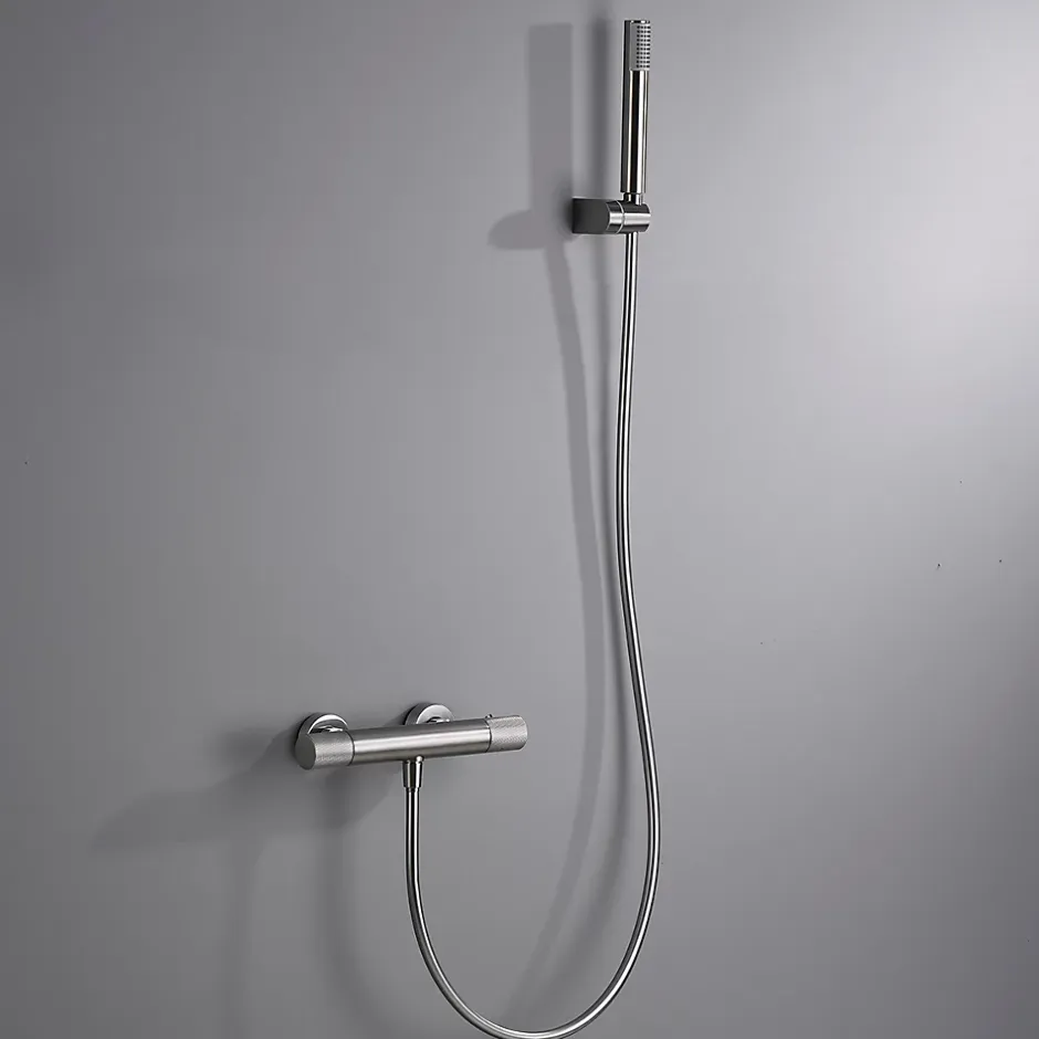 Imex Products Mitigeur douche thermostatique nickel brosse en laiton et zamac avec support et flexible