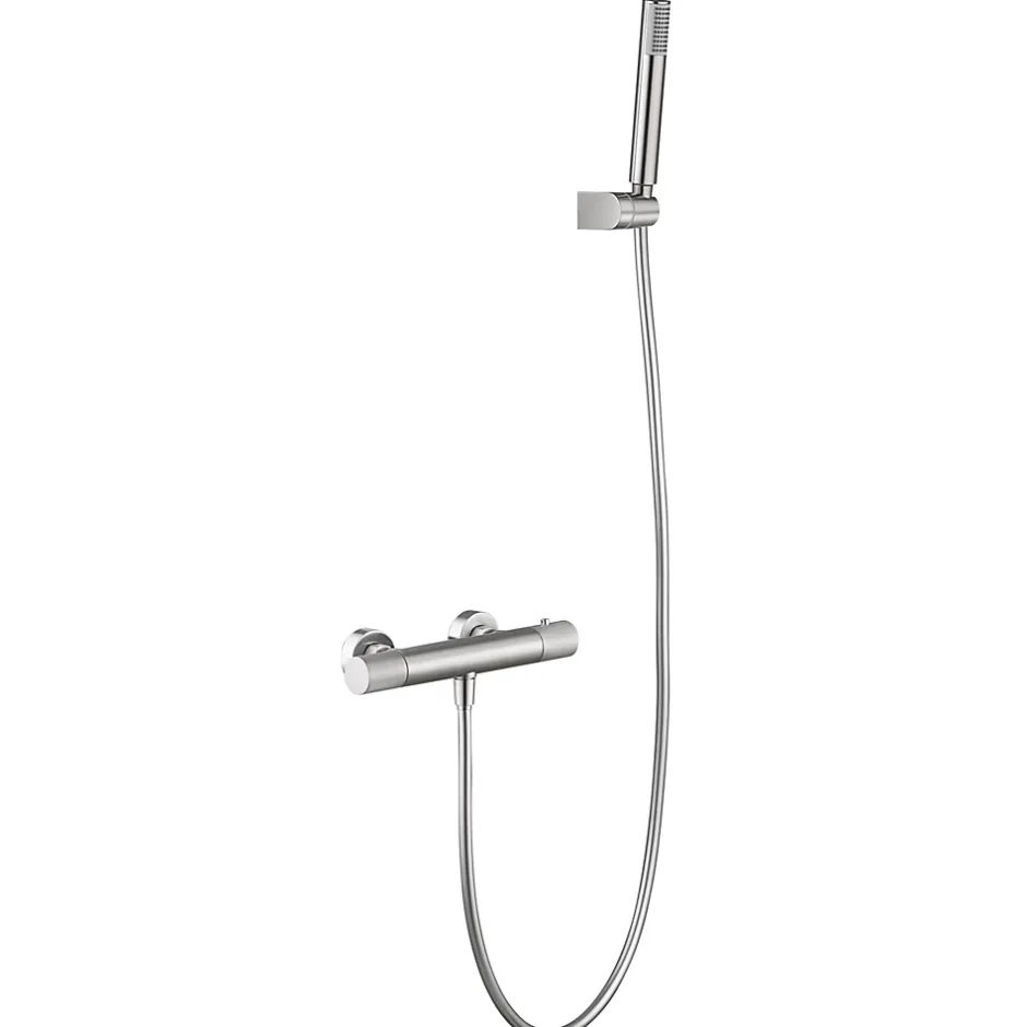 Imex Products Mitigeur douche thermostatique nickel brosse en laiton et zamac avec support et flexible
