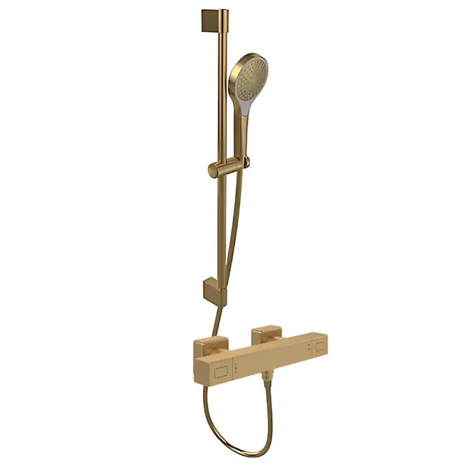 Villeroy & Boch Mitigeur douche thermostatique VILLEROY ET BOCH Universal rectangle + Ensemble de douche Verve Showers 3 jets Or brossé* Colonne De Douche Thermostatique