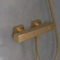 Villeroy & Boch Mitigeur douche thermostatique VILLEROY ET BOCH Universal rectangle + Ensemble de douche Verve Showers 3 jets Or brossé* Colonne De Douche Thermostatique