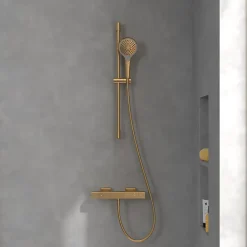 Villeroy & Boch Mitigeur douche thermostatique VILLEROY ET BOCH Universal rectangle + Ensemble de douche Verve Showers 3 jets Or brossé* Colonne De Douche Thermostatique