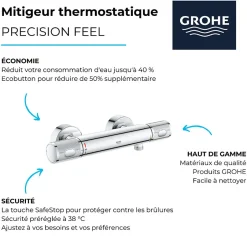 Grohe Mitigeur douche thermostatique Quickfix Precision Feel + microfibre* Robinet De Douche