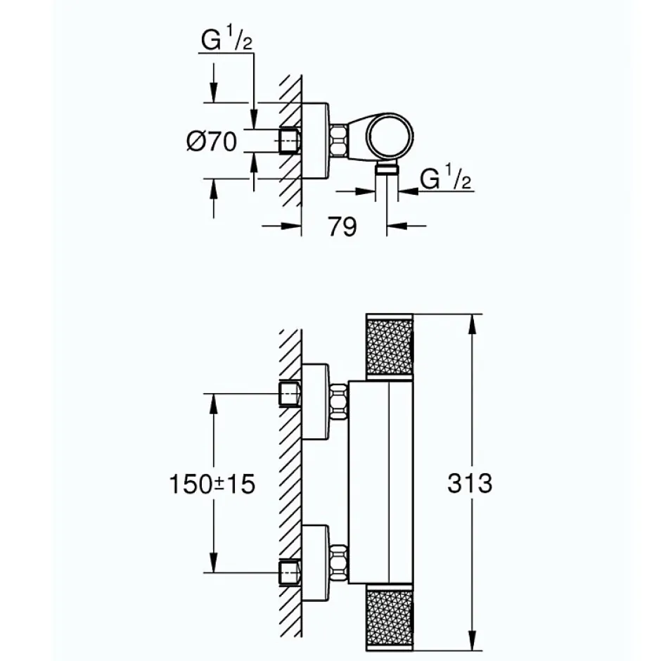 Grohe Mitigeur douche thermostatique Quickfix Precision Feel + microfibre* Robinet De Douche