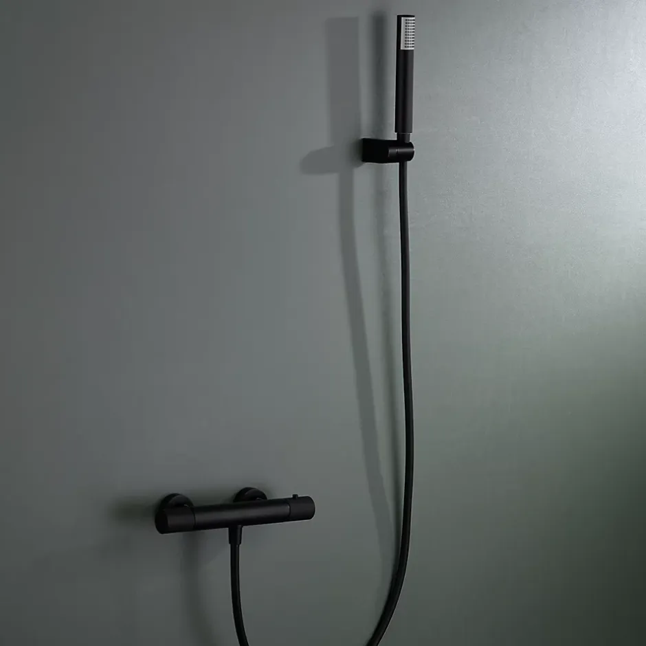 Imex Products Mitigeur douche thermostatique noir mat en laiton et zamac avec support ABS
