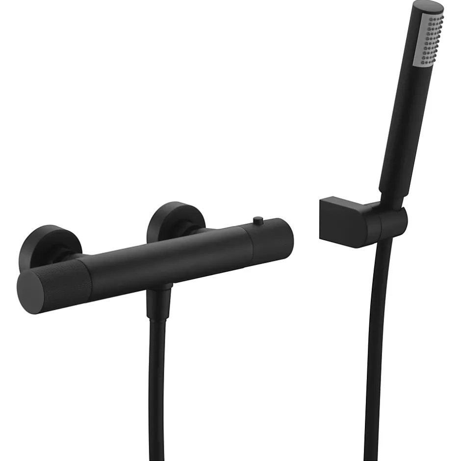 Imex Products Mitigeur douche thermostatique noir mat en laiton et zamac avec support ABS