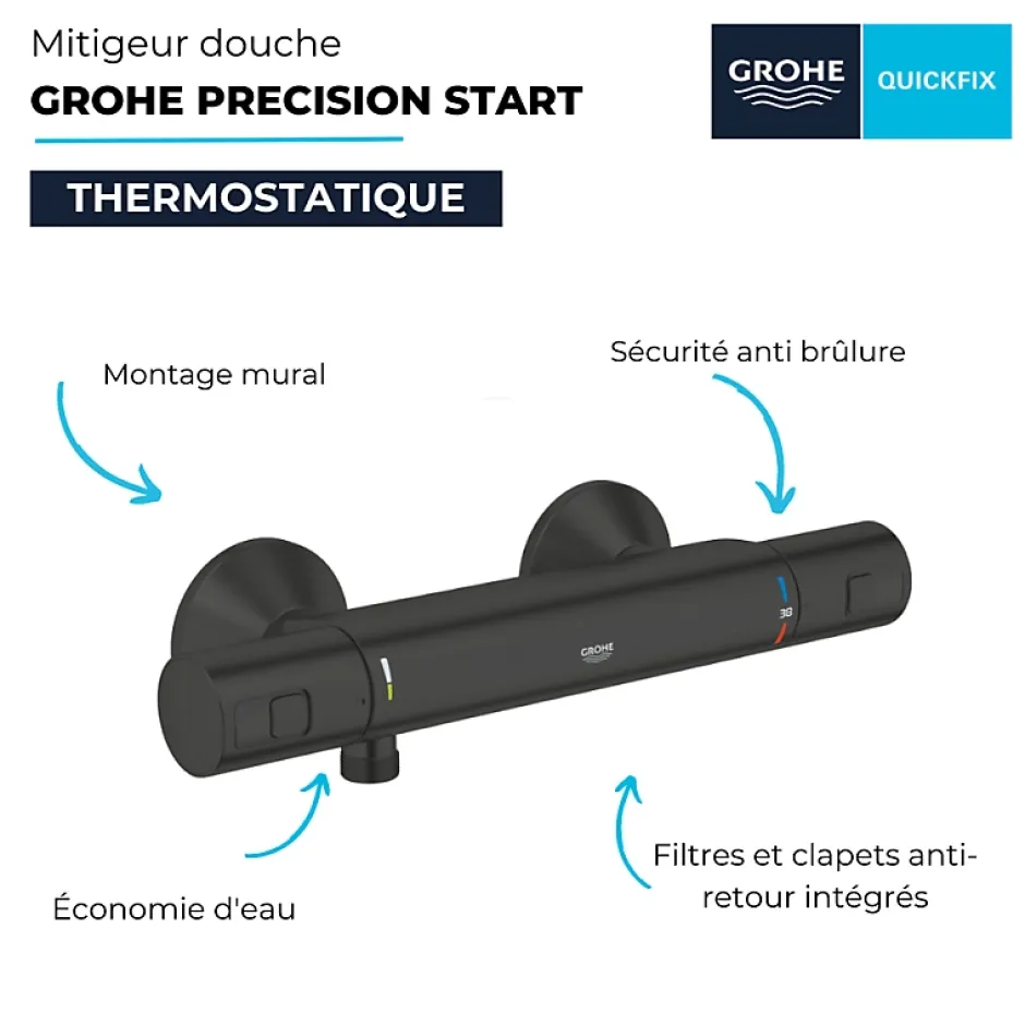 Grohe Mitigeur douche thermostatique Precision Start noir* Robinet De Douche