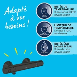 Grohe Mitigeur douche thermostatique Precision Start noir* Robinet De Douche