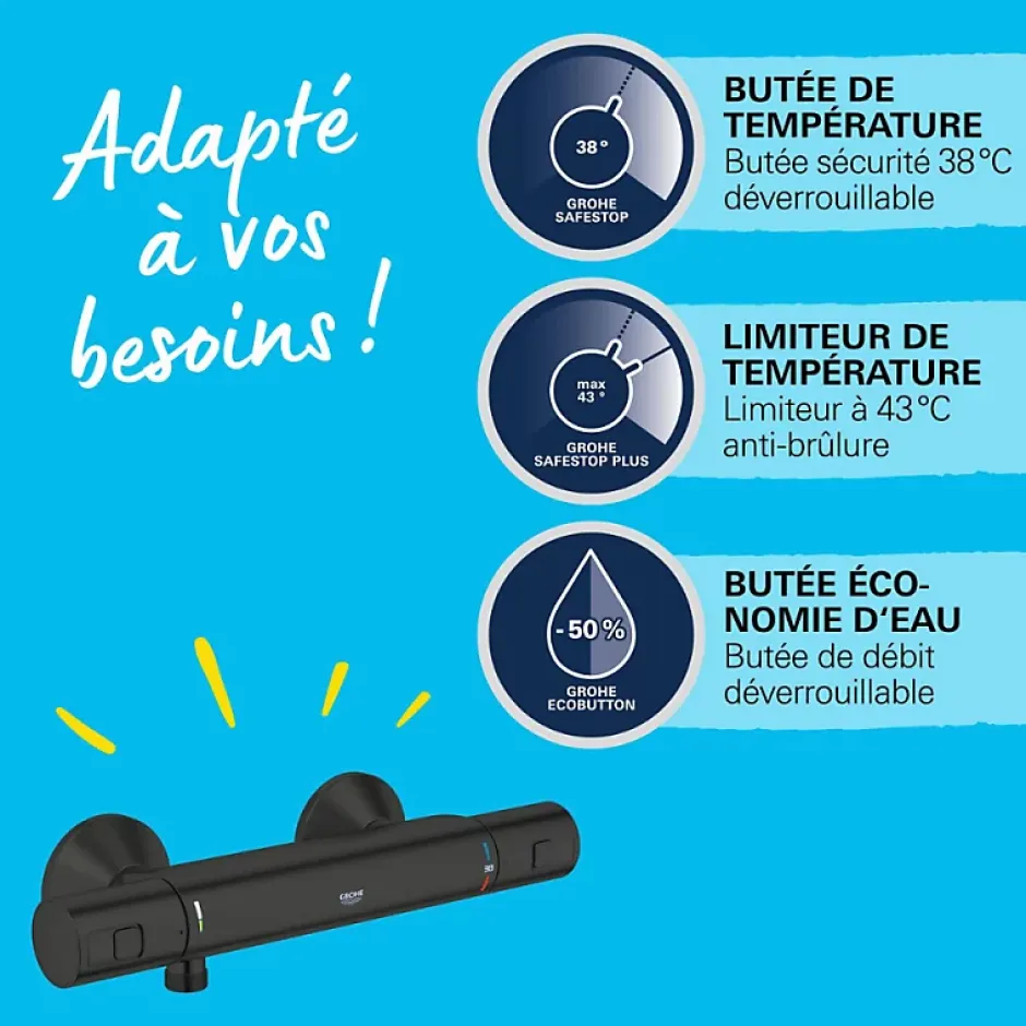 Grohe Mitigeur douche thermostatique Precision Start noir* Robinet De Douche