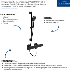 Villeroy & Boch Mitigeur douche thermostatique VILLEROY ET BOCH Universal rond + Ensemble de douche Verve Showers 3 jets noir mat