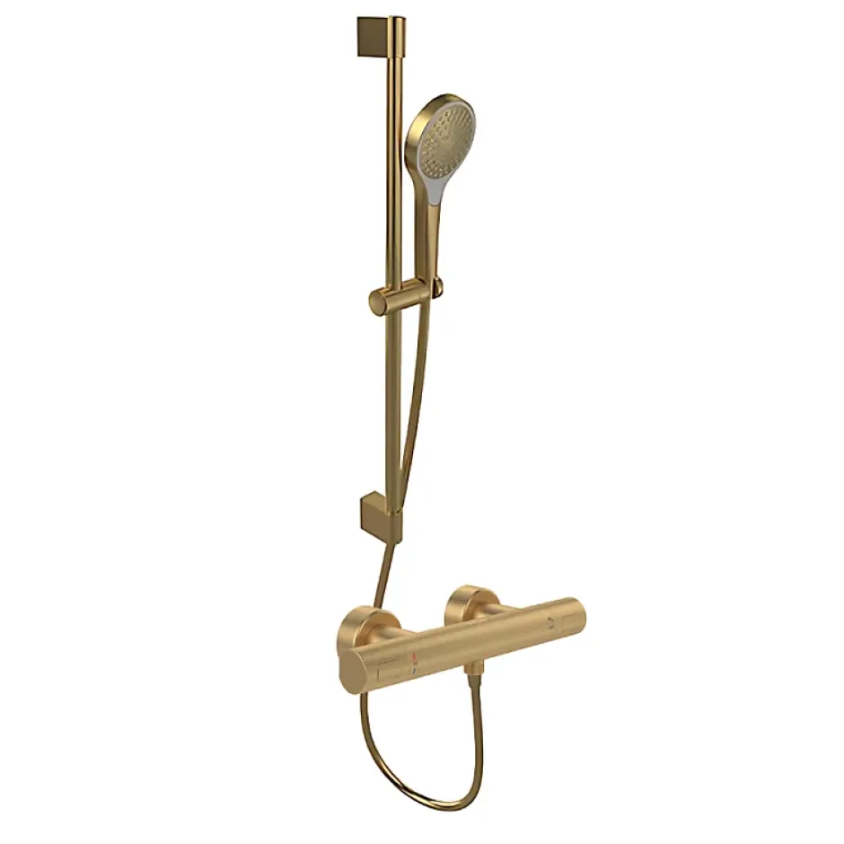 Villeroy & Boch Mitigeur douche thermostatique VILLEROY ET BOCH Universal rond + Ensemble de douche Verve Showers 3 jets Or brossé* Colonne De Douche Thermostatique