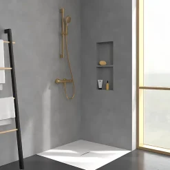 Villeroy & Boch Mitigeur douche thermostatique VILLEROY ET BOCH Universal rond + Ensemble de douche Verve Showers 3 jets Or brossé* Colonne De Douche Thermostatique