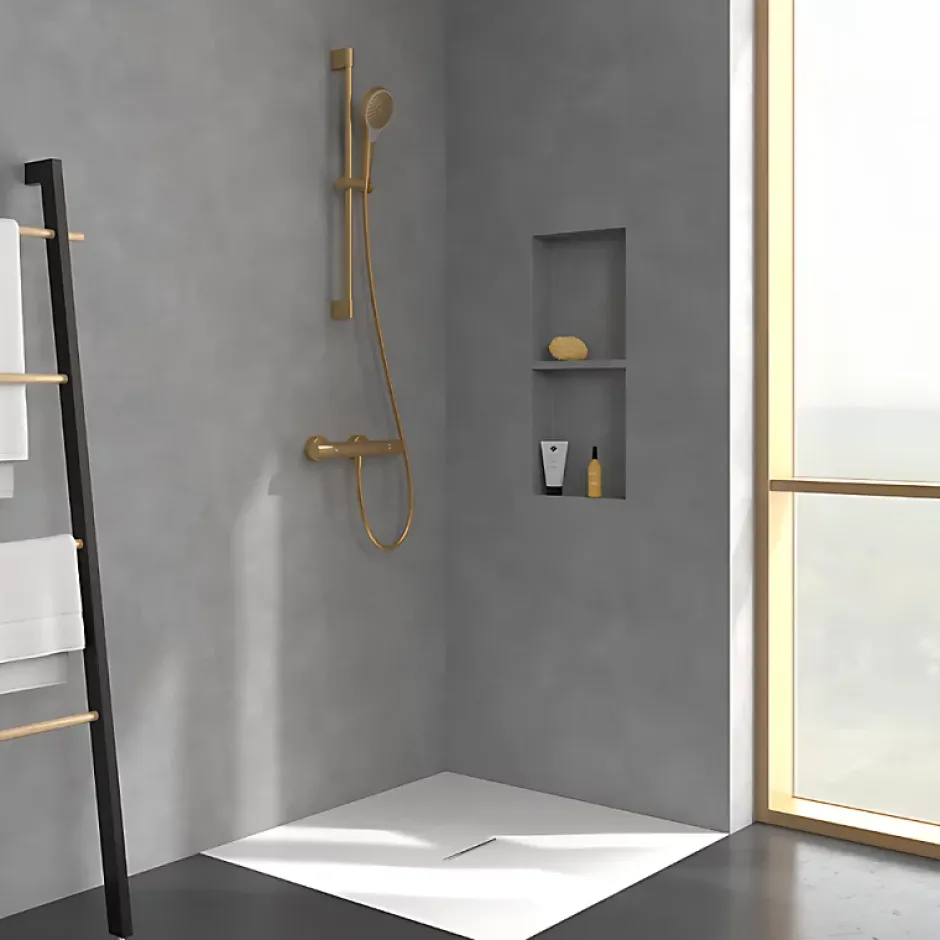 Villeroy & Boch Mitigeur douche thermostatique VILLEROY ET BOCH Universal rond + Ensemble de douche Verve Showers 3 jets Or brossé* Colonne De Douche Thermostatique