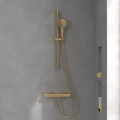 Villeroy & Boch Mitigeur douche thermostatique VILLEROY ET BOCH Universal rond + Ensemble de douche Verve Showers 3 jets Or brossé* Colonne De Douche Thermostatique