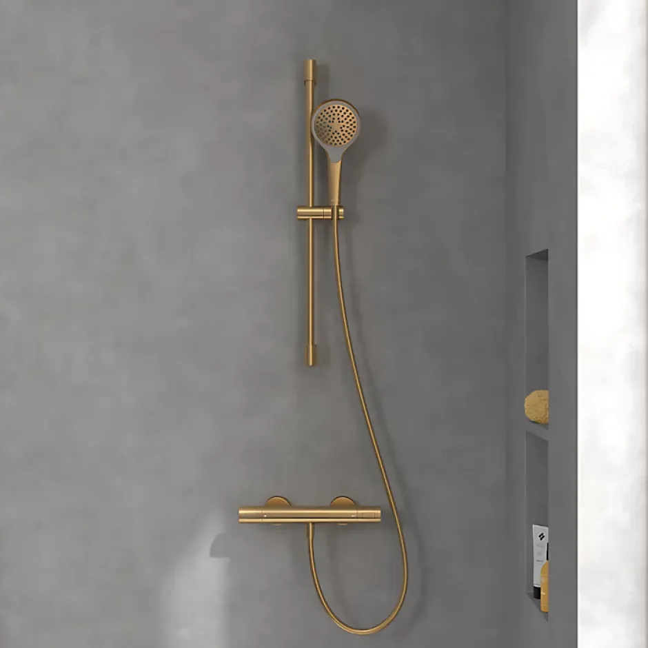 Villeroy & Boch Mitigeur douche thermostatique VILLEROY ET BOCH Universal rond + Ensemble de douche Verve Showers 3 jets Or brossé* Colonne De Douche Thermostatique