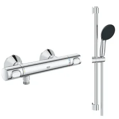 Grohe Mitigeur douche thermostatique Precision Flow + Ensemble de douche 2 jets avec barre Chromé