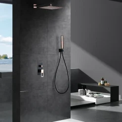 Imex Products Mitigeur encastre douche 2 voies noiroro rosa acier et laiton avec pommeau 25x25 cm* Colonne De Douche Mécanique