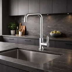 Essebagno Mitigeur haut de cuisine Baltic H. 34,7 cm acier chromé* Evier Et Robinet De Buanderie