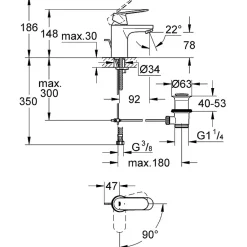 Grohe Mitigeur lavabo - Eurosmart Cosmopolitan CH3 -* Robinet Lavabo Et Vasque