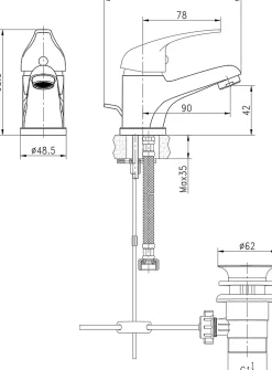 Mitigeur lavabo avec vidage et flexibles Femelle 12/17 en laiton chromé Arborg* Robinet Lavabo Et Vasque