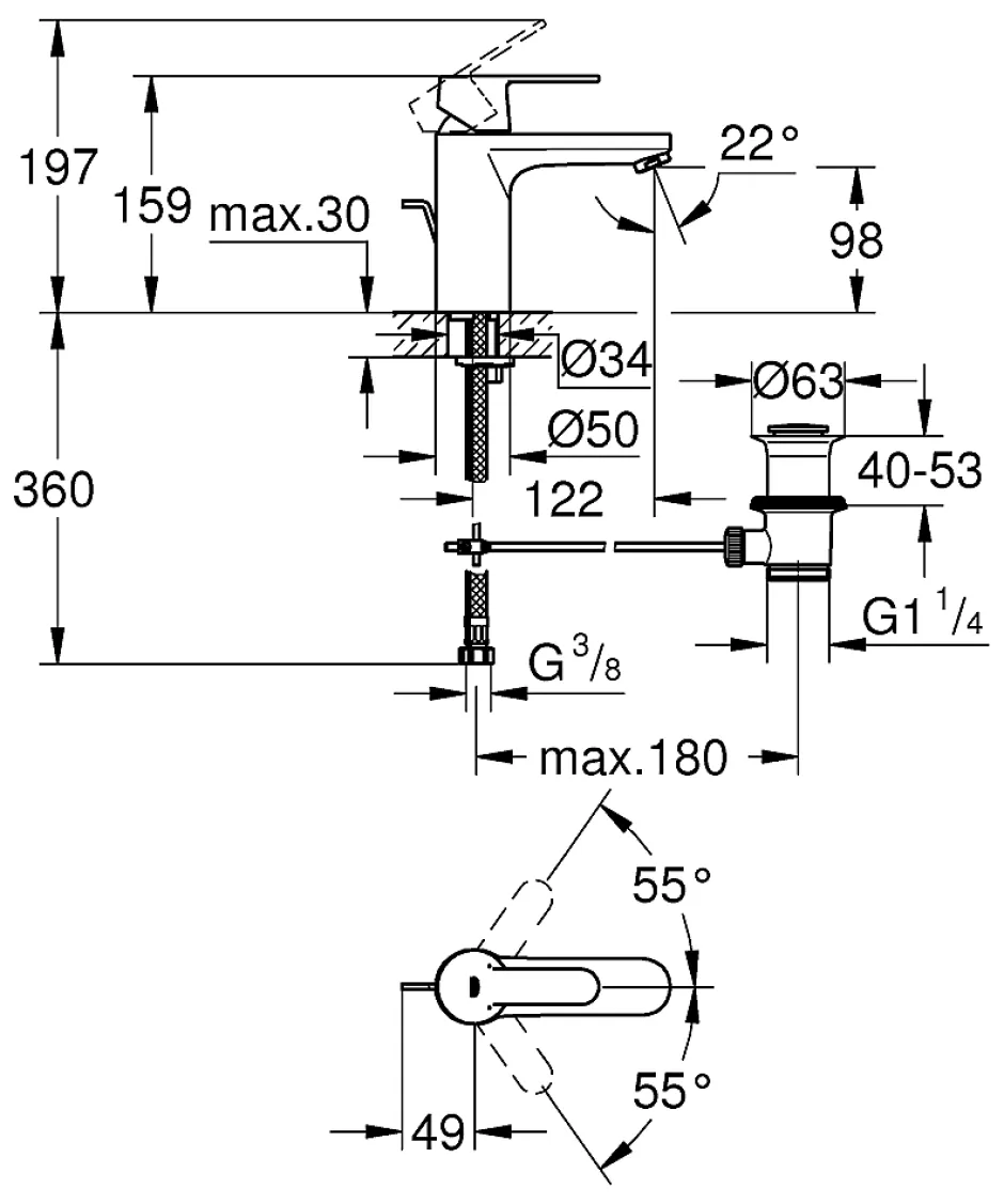 Grohe Mitigeur lavabo avec vidage Get finition chromé