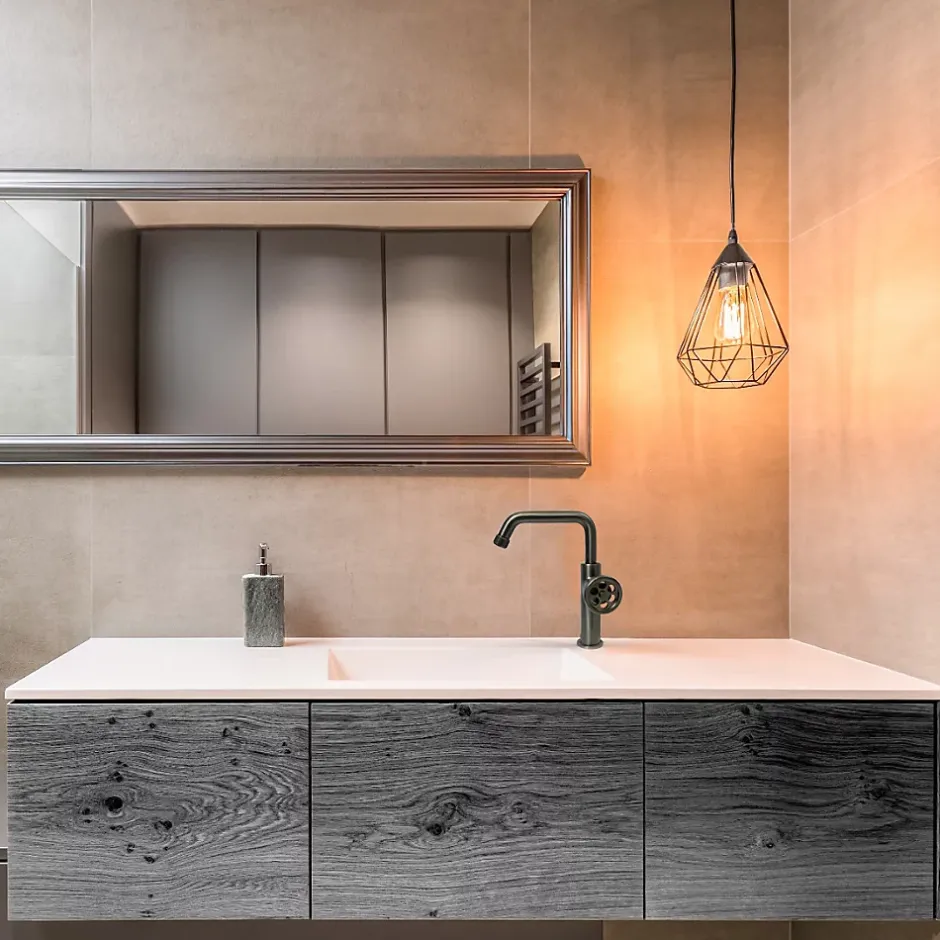 Essebagno Mitigeur lavabo bas gris gun métal Indus* Robinet Lavabo Et Vasque