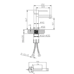Essebagno Mitigeur lavabo bas gun métal Luisa* Robinet Lavabo Et Vasque