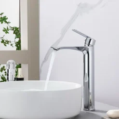 Homelody Mitigeur Lavabo Chromé Bec Haut Monocommande Robinet de Lavabo Eau Chaude et Froide pour Vasque à Poser Salle de Bain* Robinet Lavabo Et Vasque