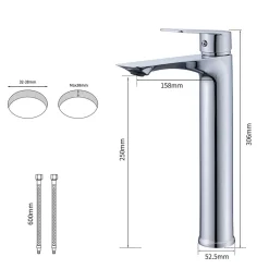Homelody Mitigeur Lavabo Chromé Bec Haut Monocommande Robinet de Lavabo Eau Chaude et Froide pour Vasque à Poser Salle de Bain* Robinet Lavabo Et Vasque