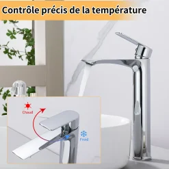 Homelody Mitigeur Lavabo Chromé Bec Haut Monocommande Robinet de Lavabo Eau Chaude et Froide pour Vasque à Poser Salle de Bain* Robinet Lavabo Et Vasque